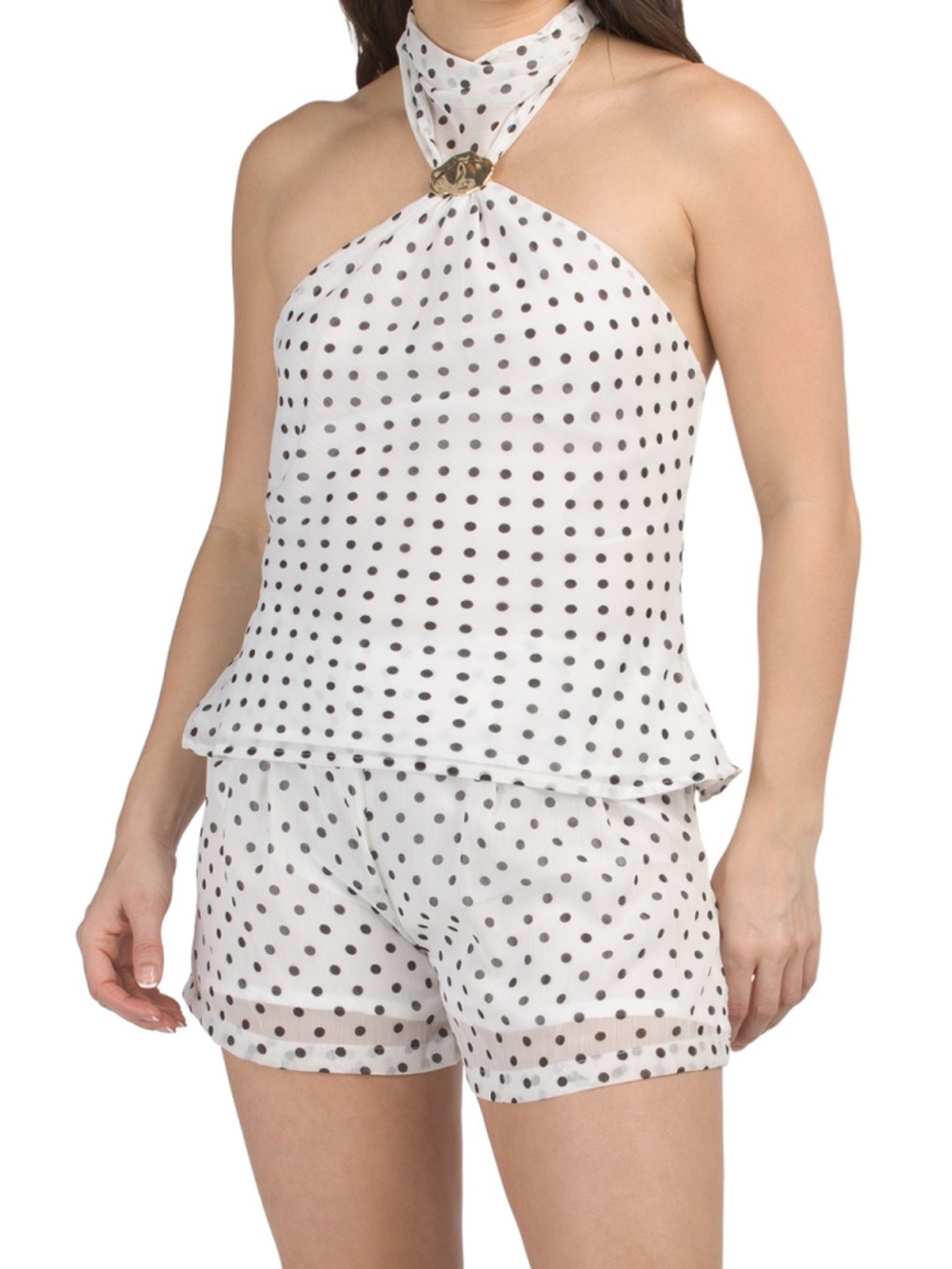 Women's White Polka Dot Halter Top and Shorts set